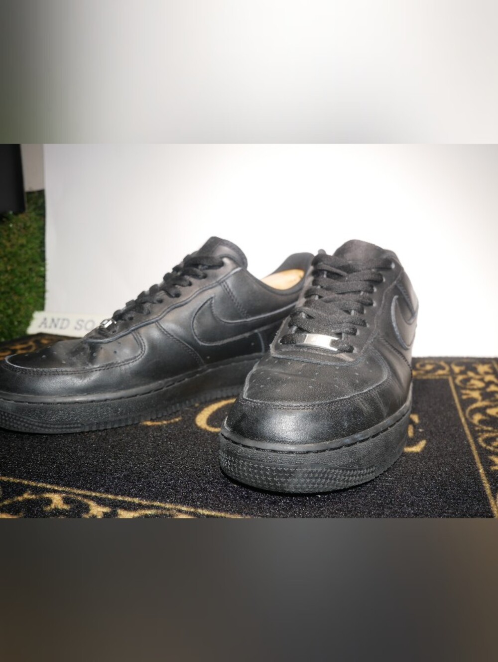 Nike Air Force One Black Leather Athletic Sneakers